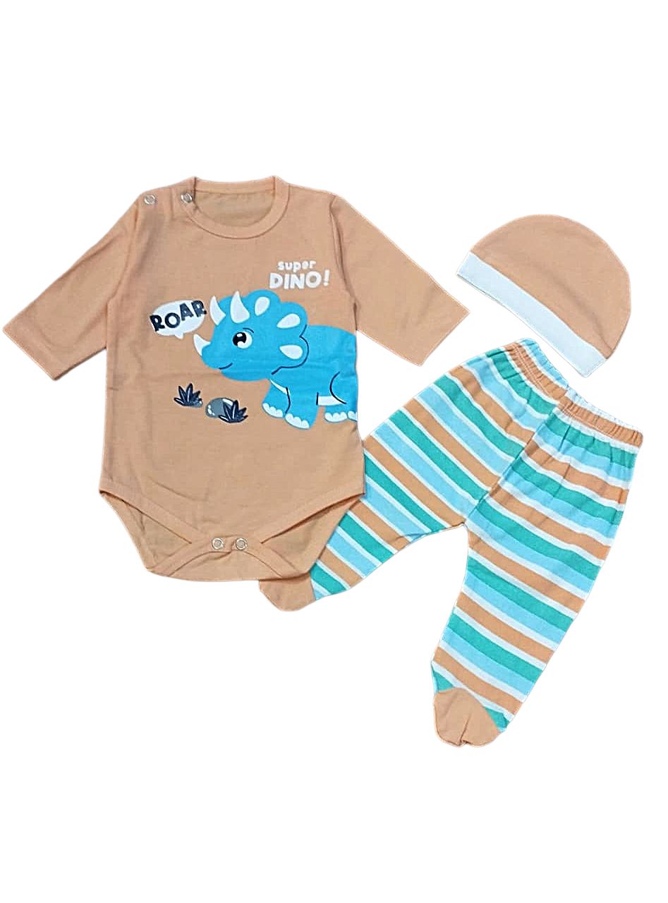 The "Super Dino" 3-Piece Bodysuit Set with Cap