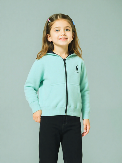 Unisex Kids' Mint Green Full-Zip Fleece Hoodie - Children's Hooded Sweatshirt