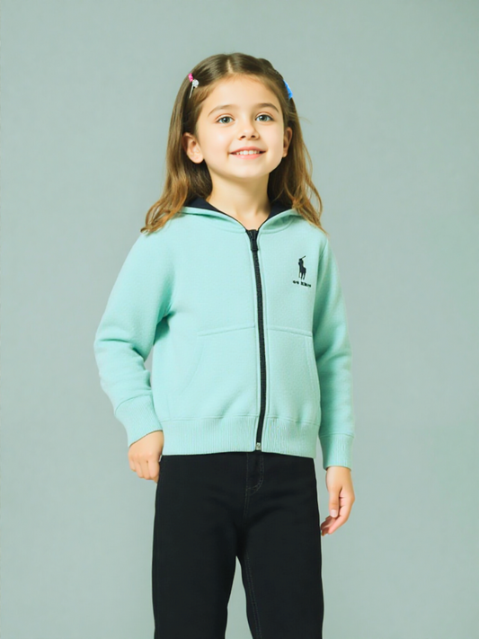 Unisex Kids' Mint Green Full-Zip Fleece Hoodie - Children's Hooded Sweatshirt