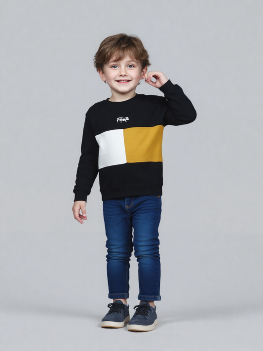 Kids Black Fleece Sweatshirt - Color Block Winter Hoodie