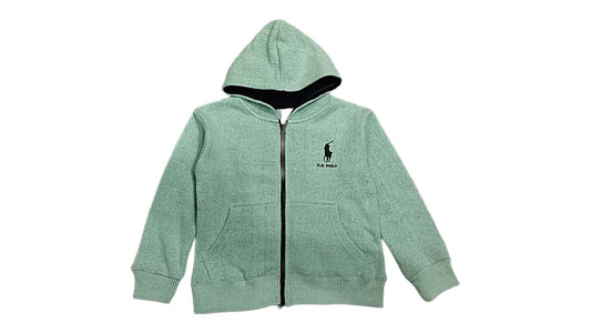 Green hoodie with a logo on a white background