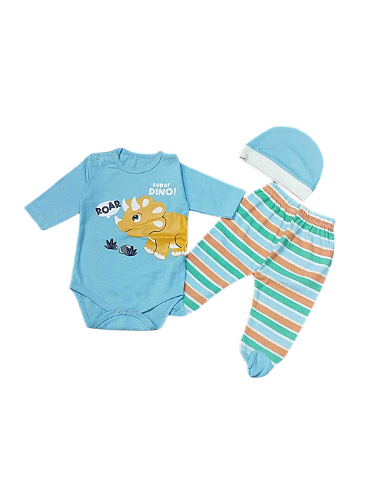 The "Super Dino" 3-Piece Bodysuit Set with Cap