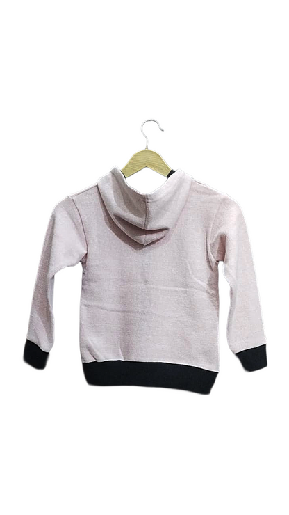 Kids' Blush Pink Full-Zip Hoodie | Pale Rose Fleece Jacket with Black Trim