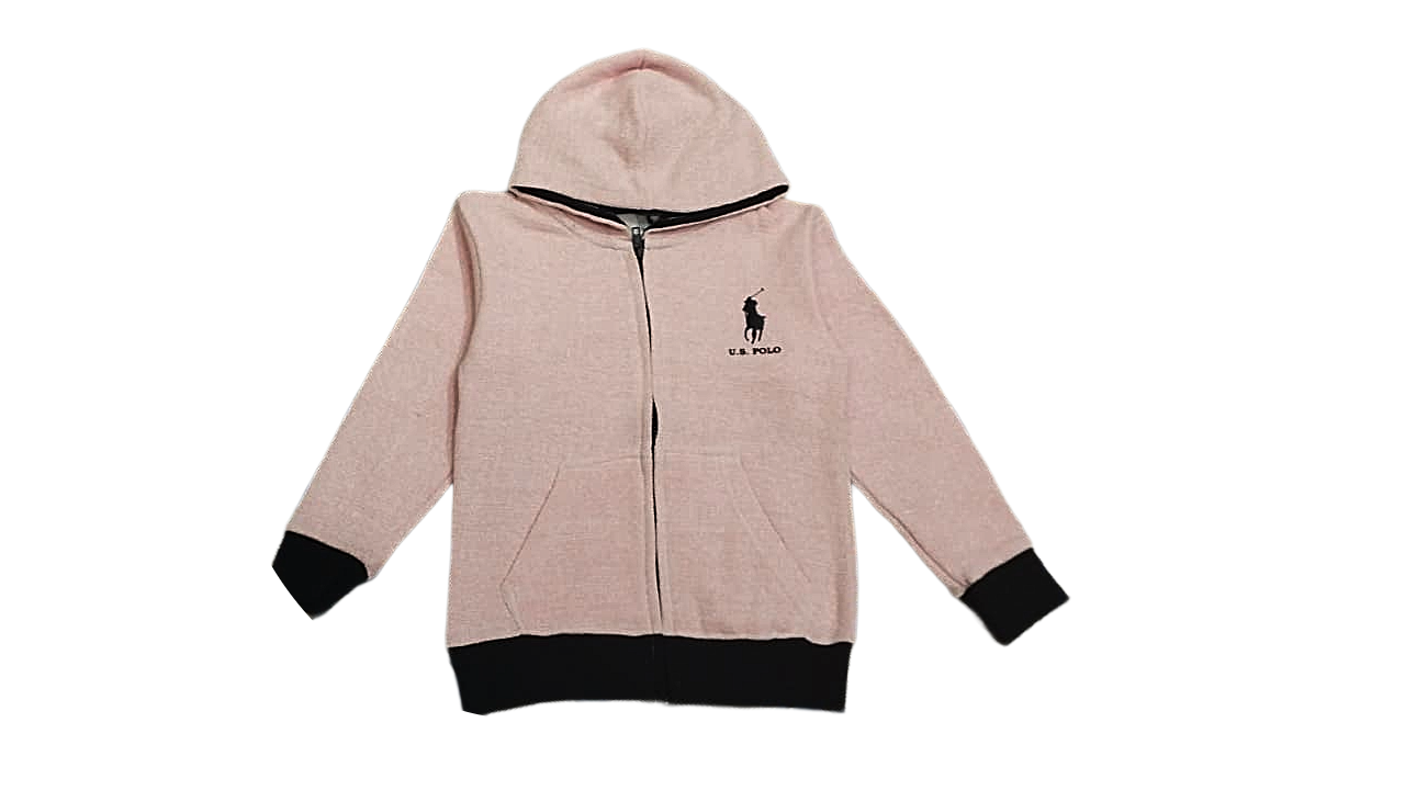 Kids' Blush Pink Full-Zip Hoodie | Pale Rose Fleece Jacket with Black Trim
