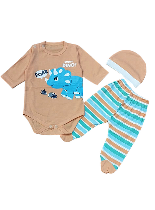 The "Super Dino" 3-Piece Bodysuit Set with Cap
